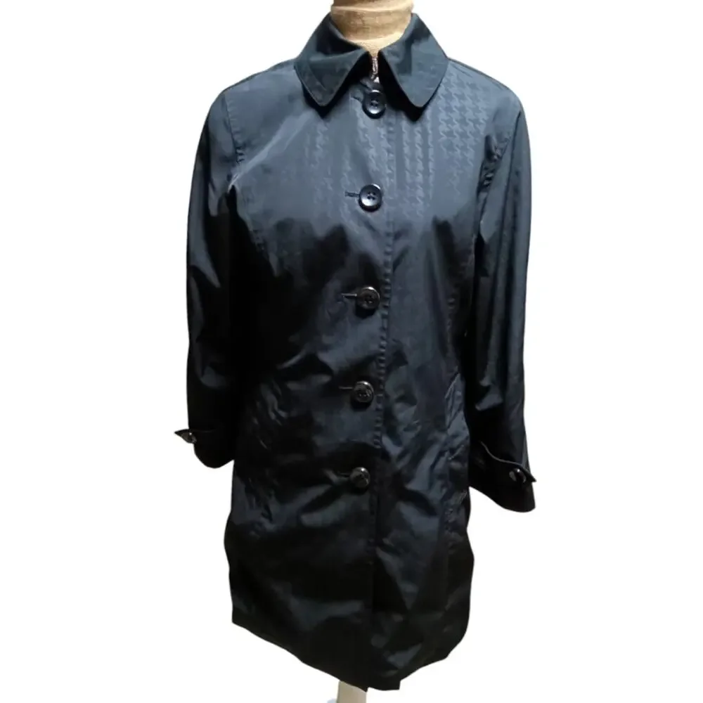 London Fog Black Houndstooth Belted Trench Coat‎ Size M